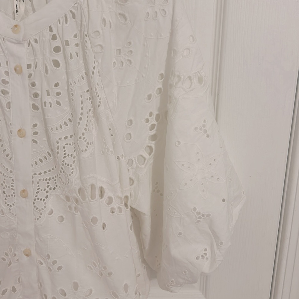 Anthropologie Tallulah Puff Sleeve Eyelet Mini Dress in White New Size Large - Picture 8 of 13